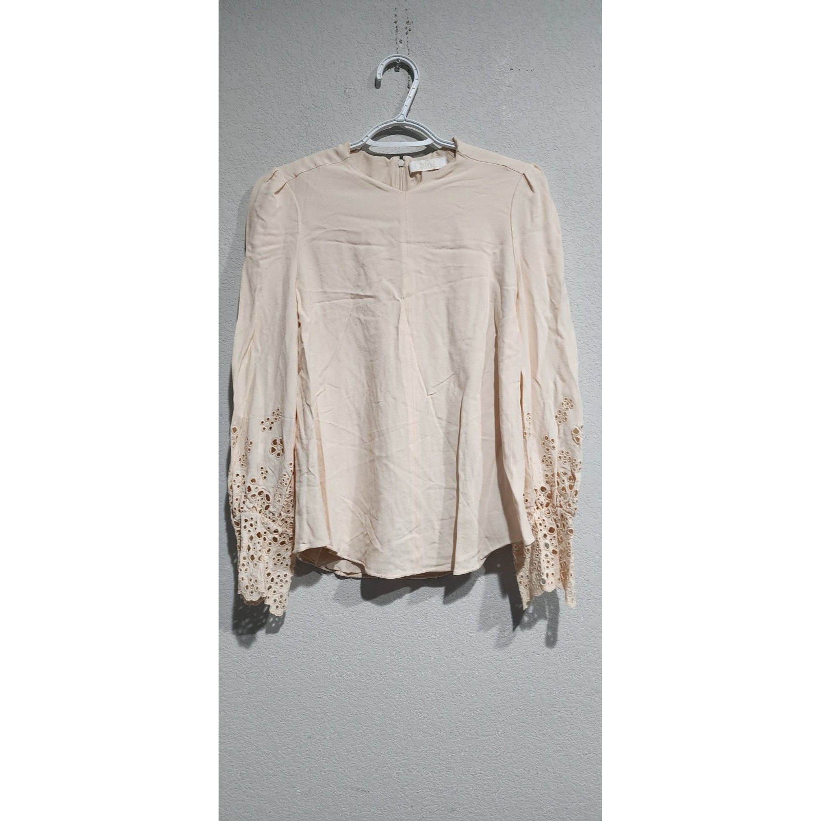 Chloe Misty Beige Embrodered Long Sleeves Silk Blouse 17aht47-17a237 Size 38 S